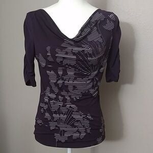 The‎ Limited Floral Top Purple 1/2 Sleeve Fitted Flowers, Size - XS